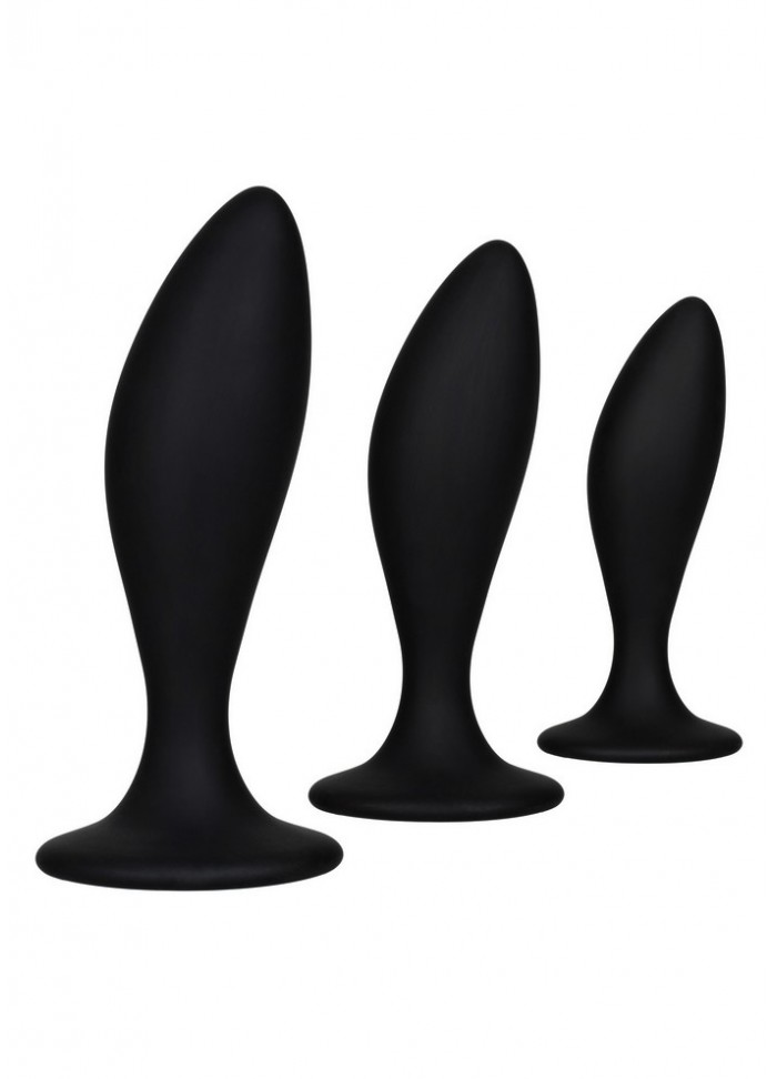 Plug Anal Incurv S Avec Ventouse Kit De En Silicone Noir Souple