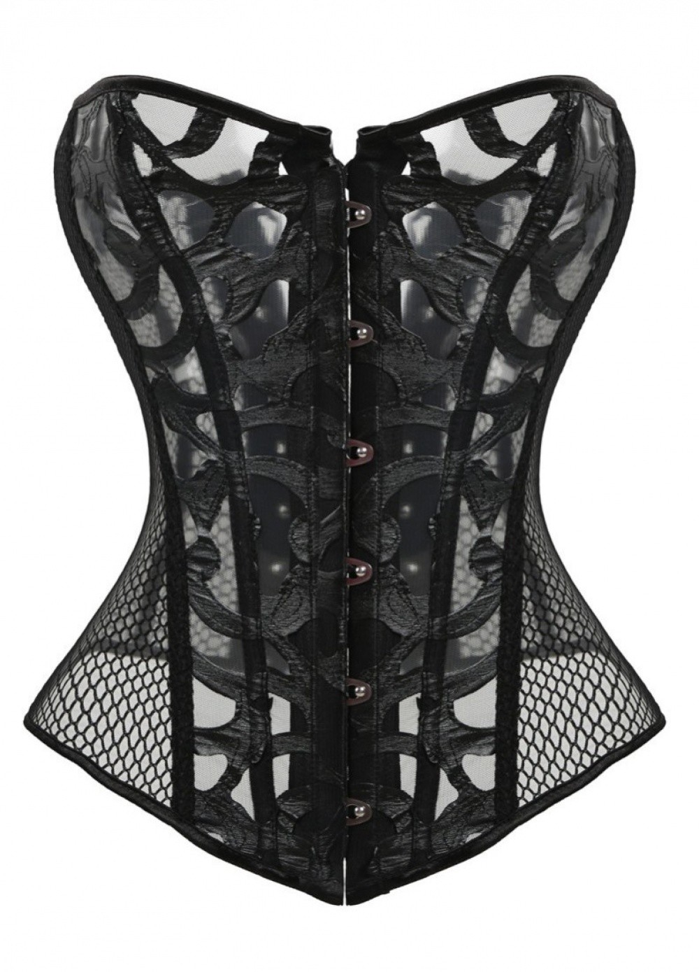 Bustier Angelina Tulle & aspect cuir noir attache busc et laçage dos - Sophie Libertine Vannes