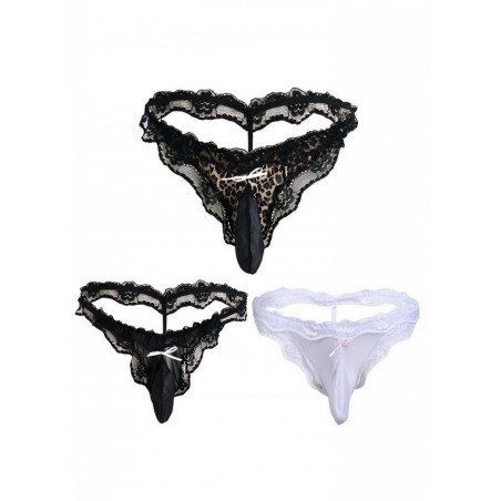 String travesti ficelle étui dentelle Soubrette noir, léopard, blanc