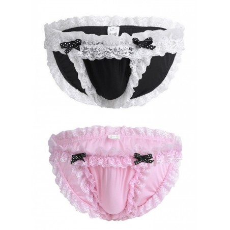 Culotte homme soubrette satin dentelle rose ou noir et blanc