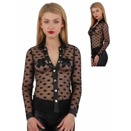 Top sexy chemise à pois transparent pour femme