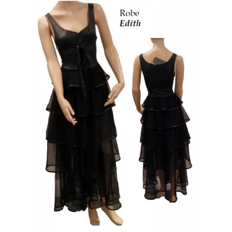 Robe longue Edith tulle et wetlook noir