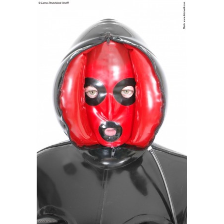 Latexa 3172 Masque latex zipp gonflable noir et rouge