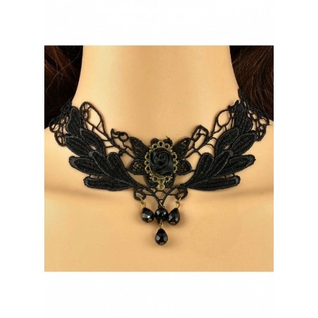 Collier baroque Ras de cou Brodé noir avec breloques perles noir