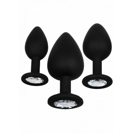 3 plug bijoux Silicone Silicone Gem Anal Kit noir