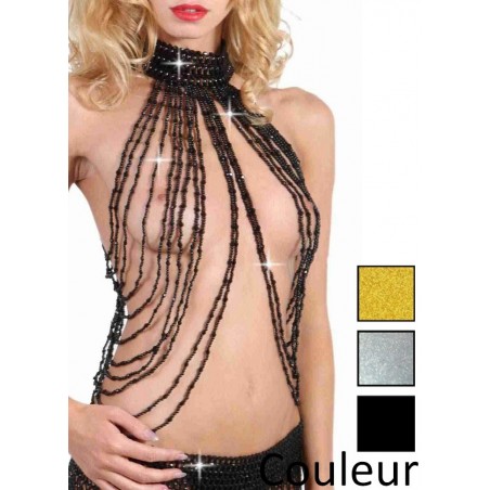 Top sexy en perles pour femme avec tour de cou et perles pendante sur la  poitrine