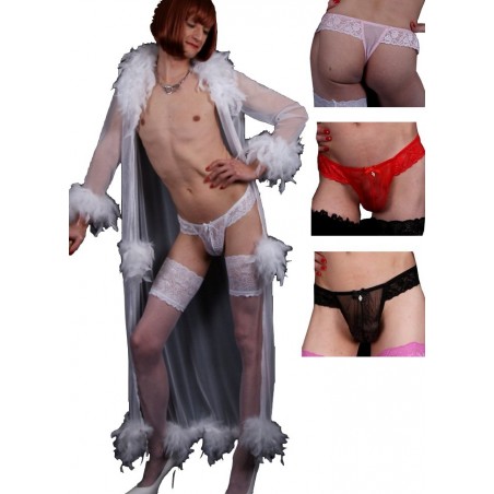 FoliesbyRenaud Glam'chic String homme travesti dentelle rose-rouge-blanc-rose