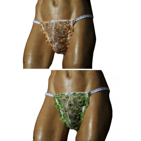 FoliesbyRenaud String homme dentelle Eve vert-jaune