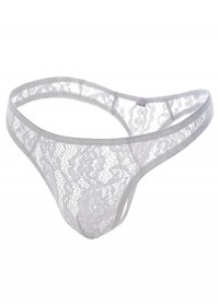 String homme travesti  dentelle transparente blanc