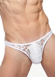 String homme travesti  dentelle transparente blanc