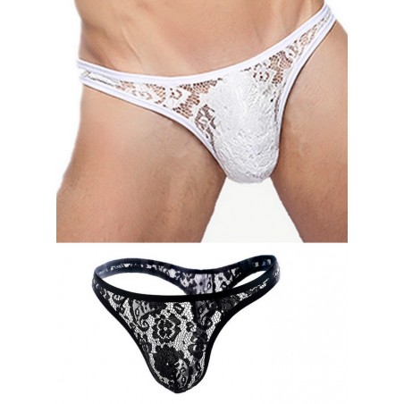 String homme travesti  dentelle transparente noir-blanc