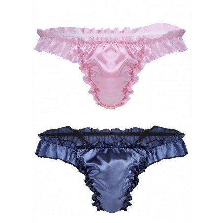 String homme travesti Princess Sissy satin  rose-bleu