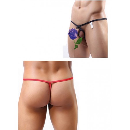 String homme lacet Mini Thong noir-rouge