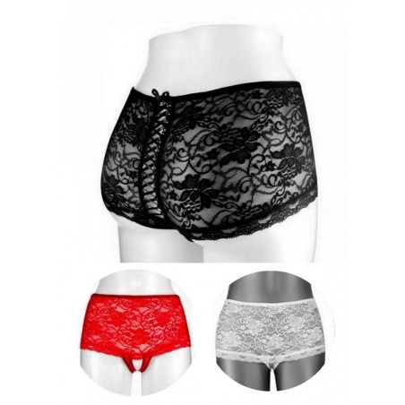 Shorty ouvert entre jambes Cyntia dentelle noir-rouge-blanc