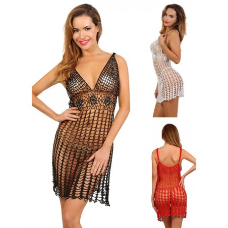 Robe sexy pour femme en crochet noir, rouge ou blanc sophie libertine vannes