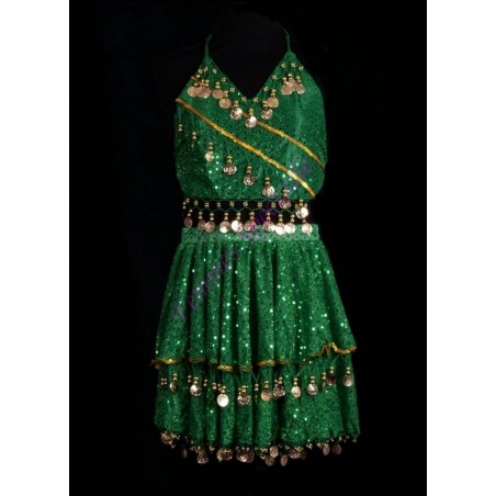 Oriental Ensemble Enfant Jupe courte + top sequins or - vert