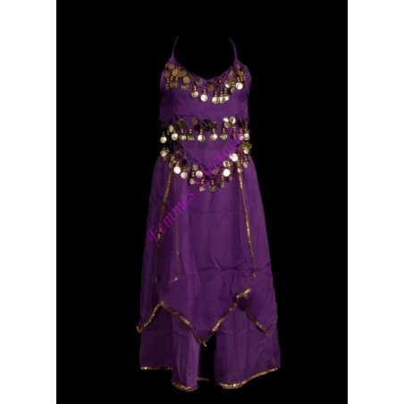 Oriental Enfant Ensemble Jupe longue + top sequins or violet