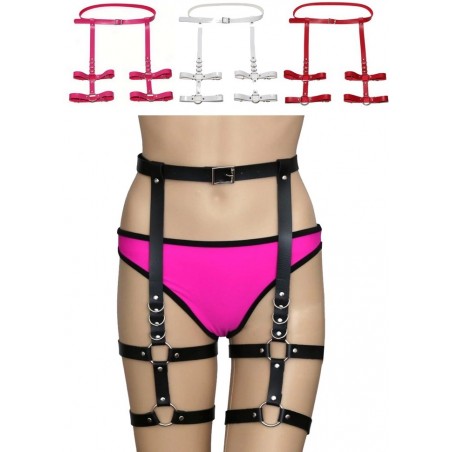 Harnais taille & cuisses Lara Croft noir-rose-rouge-blanc