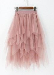 Jupe longue multi pans en tulle rose