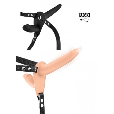 Gode ceinture femme Double vibrant rechargeable USB Fetish Tentation noir chair