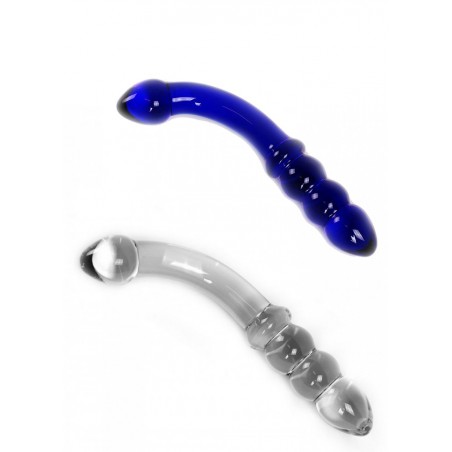 Gode en verre Glass Dildo Clear Curve bleu transparent