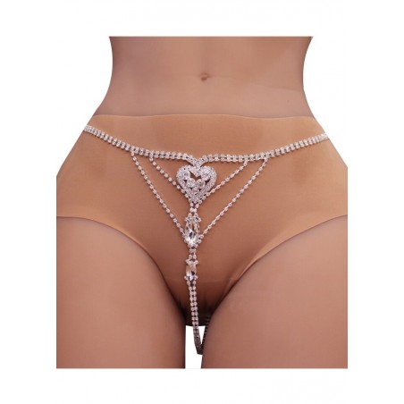 String sexy pour femme en strass blanc avec un cœur arabesque