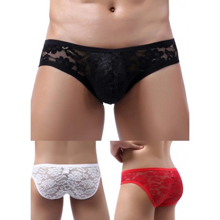 Slip homme en dentelle transparente  rouge, noir, blanc sophie libertine