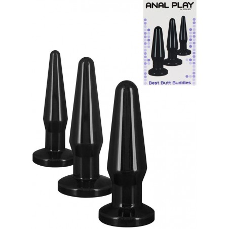 Coffret 3 plugs anal Best Butt Buddies PVC noir sophie libertine