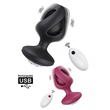 Plug anal bijou vibrant Rechargeable Télécommande en silicone noir-rose