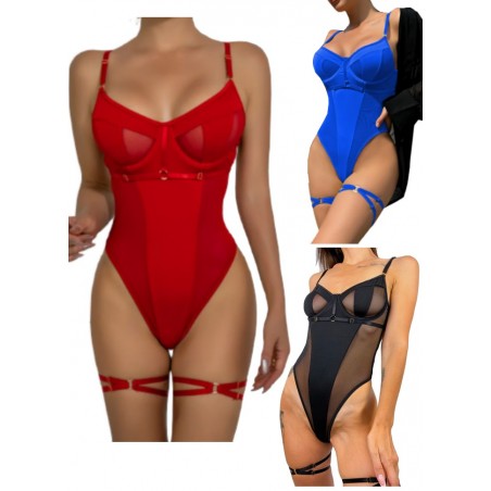 Body string sexy Esprit bondage - rouge-noir-bleu