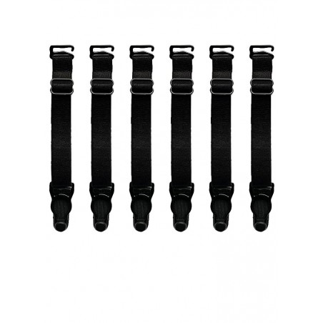 6 x Jarretelles élastiquées amovibles Attaches plastique Clip & Crochet Courte Noir