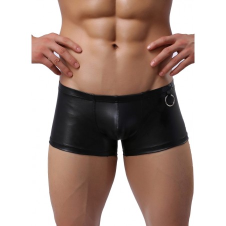 Boxer homme aspect cuir noir avec anneau