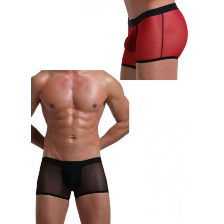 Boxer pour homme en tulle transparent rouge-noir