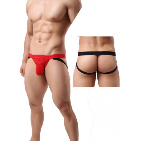 JockStrap alterné rayures transparentes noir-rouge