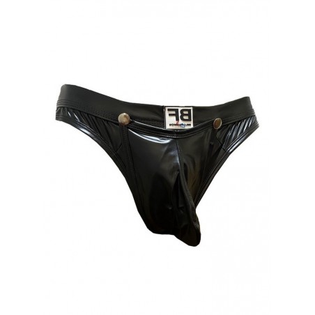 Belly String homme Aspect cuir noir avec pression