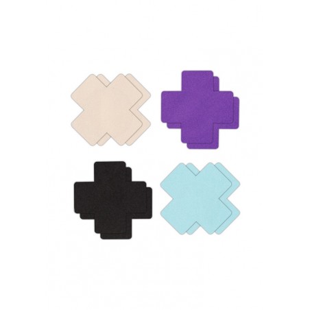 8 Nippies caches tétons Pasties Cross Assortiment violet-noir-bleu-chair