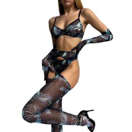 Ensemble lingerie féminine Painting  bleu-noir