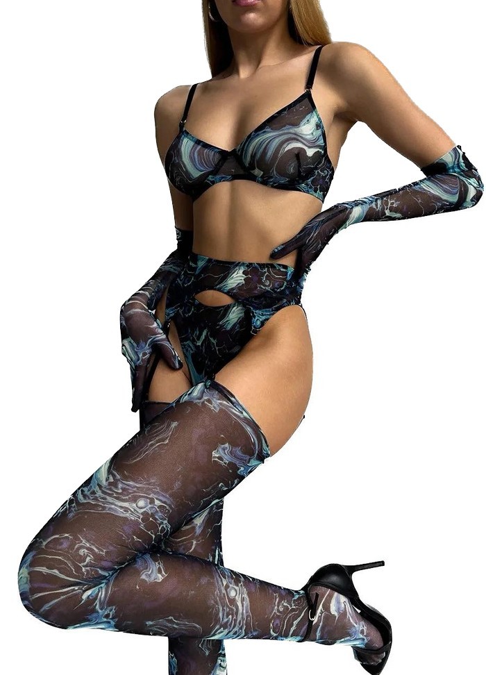 Ensemble lingerie féminine Painting  bleu-noir