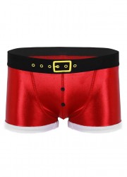 Boxer caleçon costume père Noël pour homme rouge ceinture noir