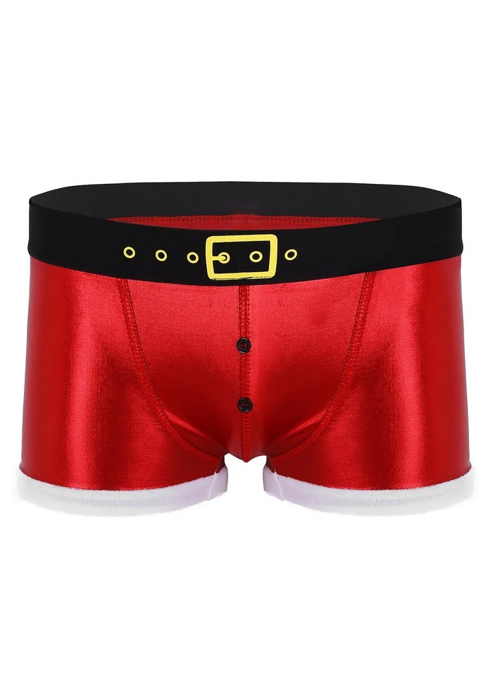 Boxer caleçon costume père Noël pour homme rouge ceinture noir