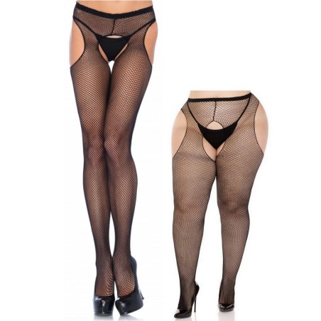 Collant ouvert Resille Plus Size Suspender Pantyhose noir-sophie libertine