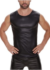 T shirt sans manches pour homme en wetlook noir aspect cuir en vente chez Sophie Libertine Vannes