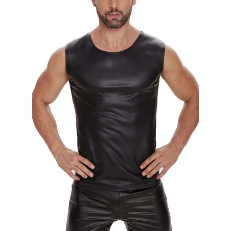 T shirt sans manches pour homme en wetlook noir aspect cuir en vente chez Sophie Libertine Vannes