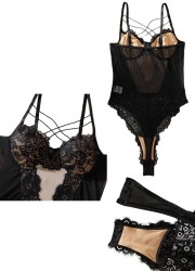 Body sexy pour femme en tulle transparent noir doublé de tulle nude vendu chez Sophie Libertine Vannes