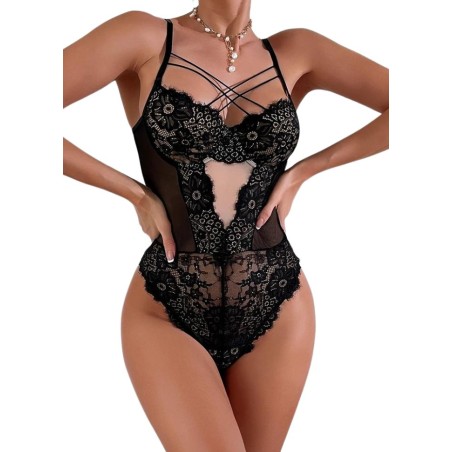 Body sexy pour femme en dentelle et tulle noir vendu chez Sophie Libertine Vannes