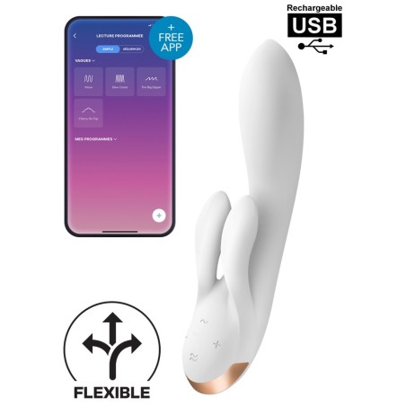 Satisfyer rabbit double flex blanc avec trois puissant moteur vendu à la boutique Sophie Libertine Vannes