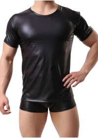 Tee shirt en wetlook noir pour homme vêtement coquin pour femme