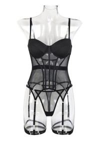 Lingerie coquine à petit prix guepiere en tulle noir transparent en vente chez Sophie Libertine Vannes