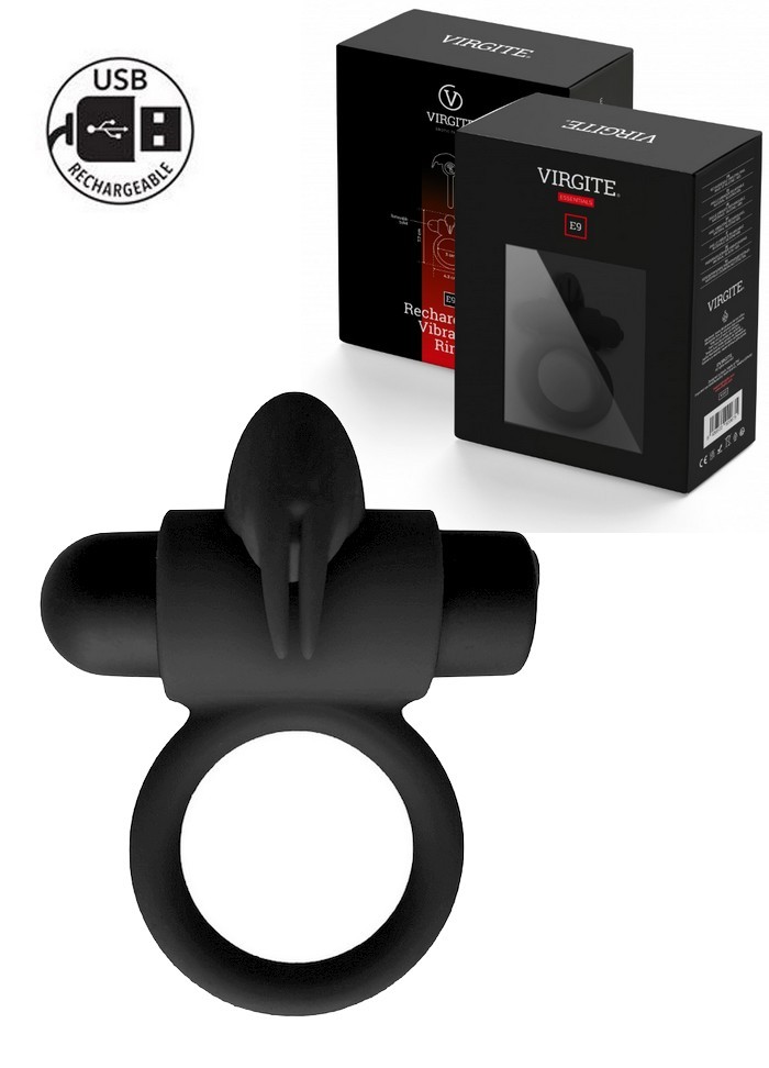 Cockring Vibrant E9 Rechargeable Extensible Rabbit silicone noir 10 vitesses