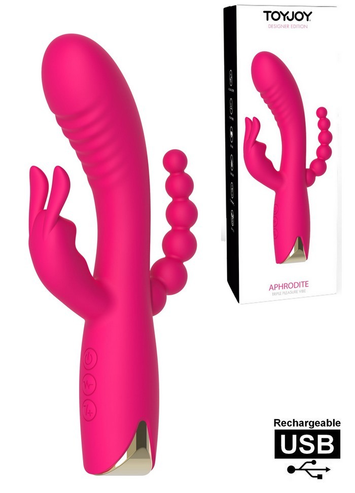 Vibromasseur Rabbit Double pénétration Rechargeable - Designer Edition Aphrodite Triple Vibrator